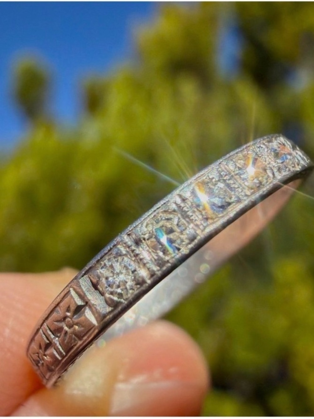 Platinum Antique Floral Band Ring Women’s